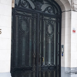 A metal front door